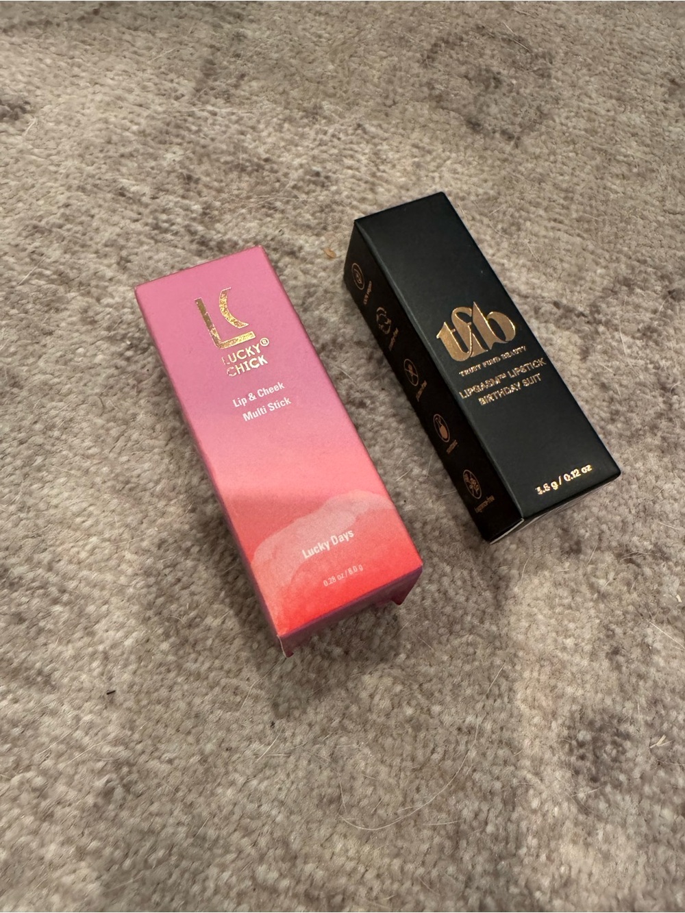 Lip & Cheek Multi Stick in Pink (Lucky Days) and birthday suit lipstick